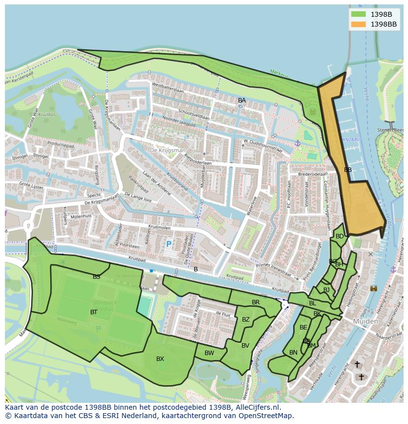 Afbeelding van het postcodegebied 1398 BB op de kaart.