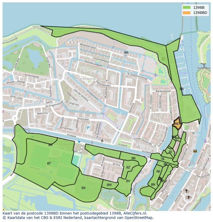 Afbeelding van het postcodegebied 1398 BD op de kaart.
