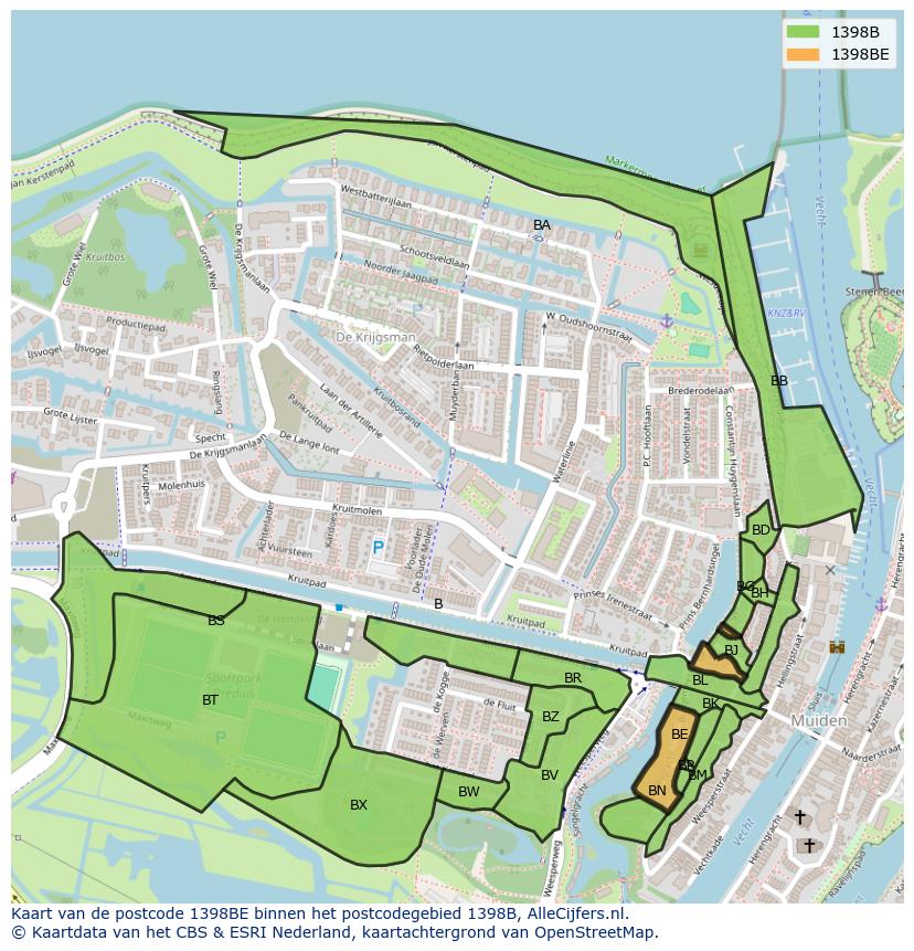 Afbeelding van het postcodegebied 1398 BE op de kaart.
