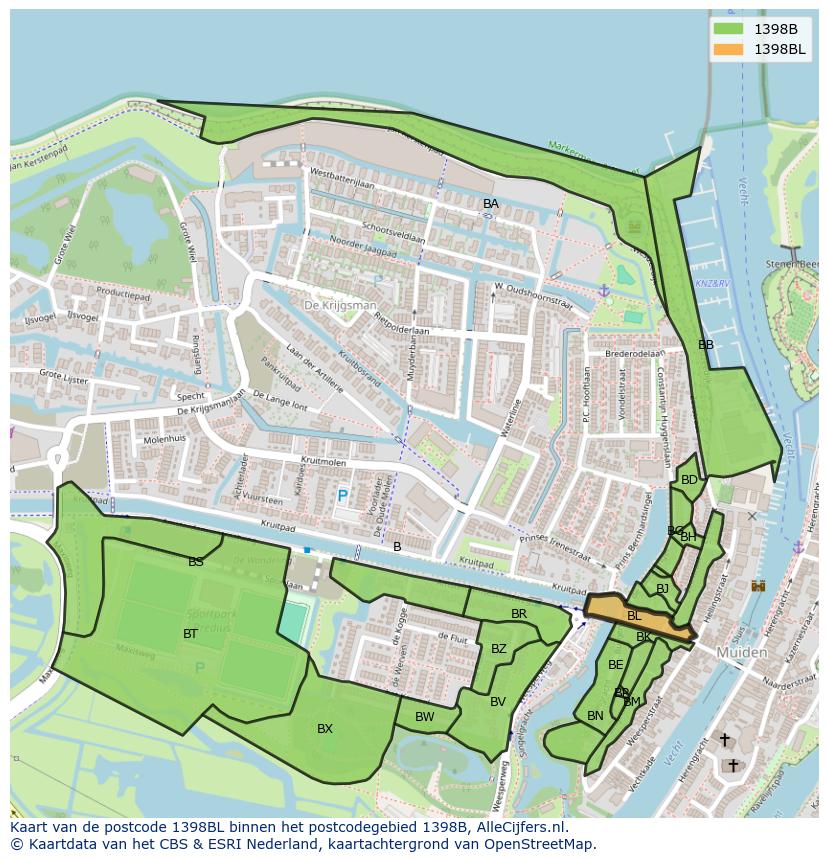 Afbeelding van het postcodegebied 1398 BL op de kaart.