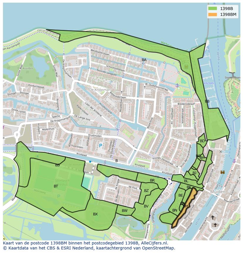 Afbeelding van het postcodegebied 1398 BM op de kaart.