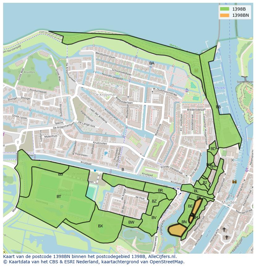 Afbeelding van het postcodegebied 1398 BN op de kaart.