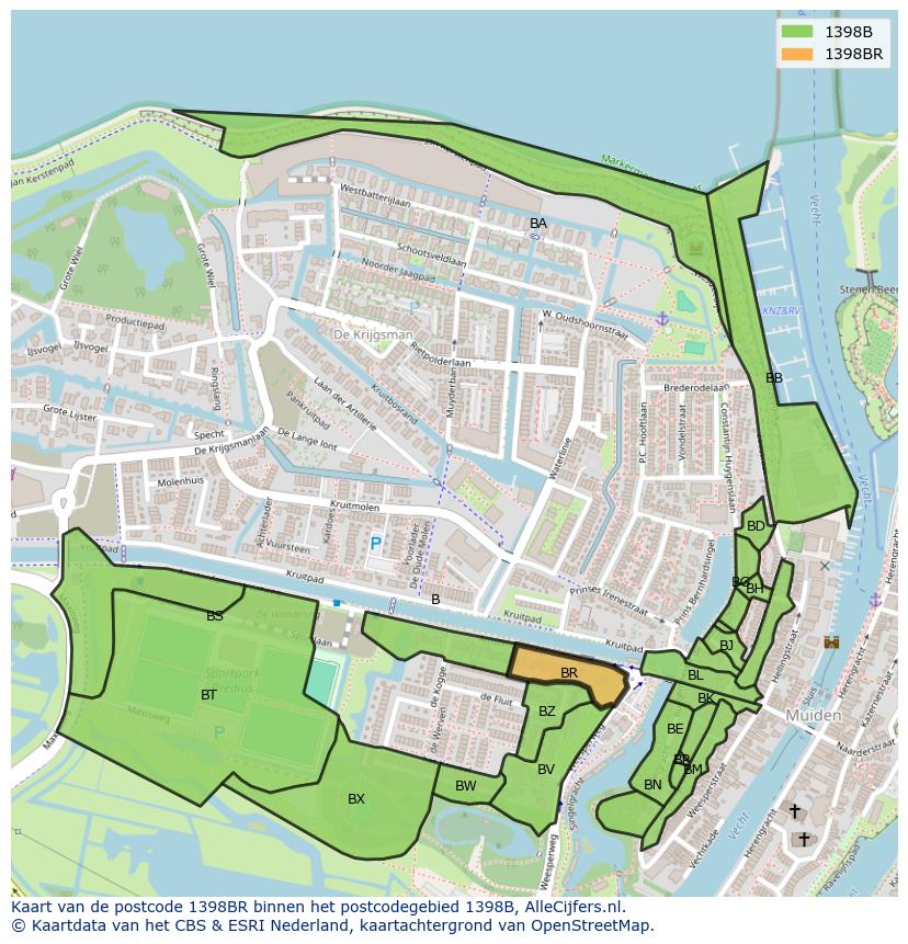 Afbeelding van het postcodegebied 1398 BR op de kaart.