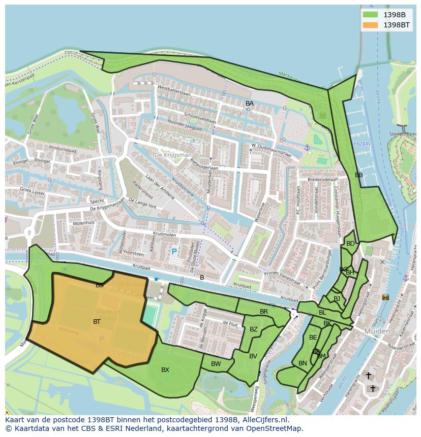 Afbeelding van het postcodegebied 1398 BT op de kaart.
