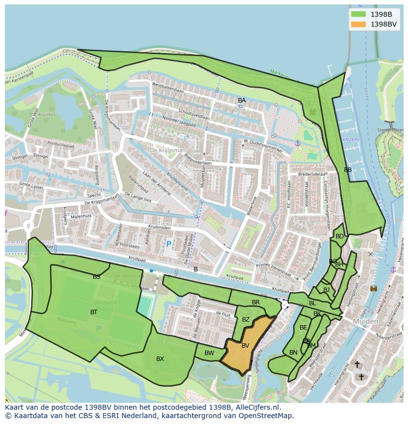 Afbeelding van het postcodegebied 1398 BV op de kaart.
