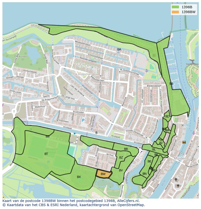 Afbeelding van het postcodegebied 1398 BW op de kaart.