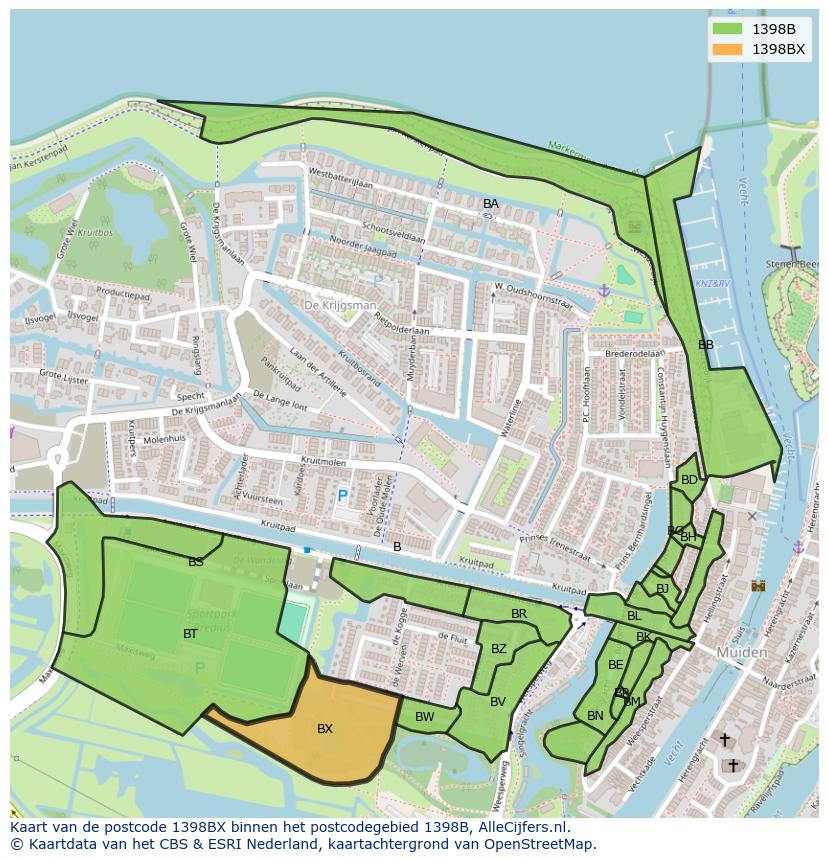Afbeelding van het postcodegebied 1398 BX op de kaart.