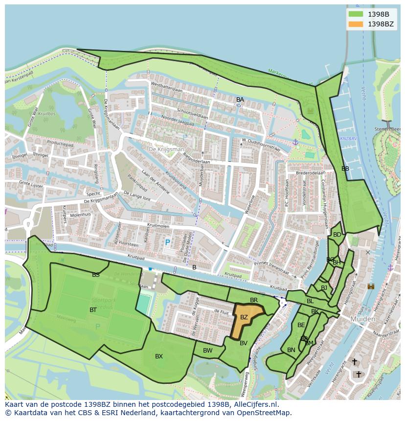 Afbeelding van het postcodegebied 1398 BZ op de kaart.