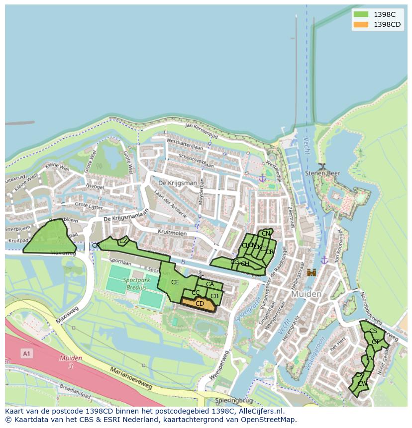 Afbeelding van het postcodegebied 1398 CD op de kaart.