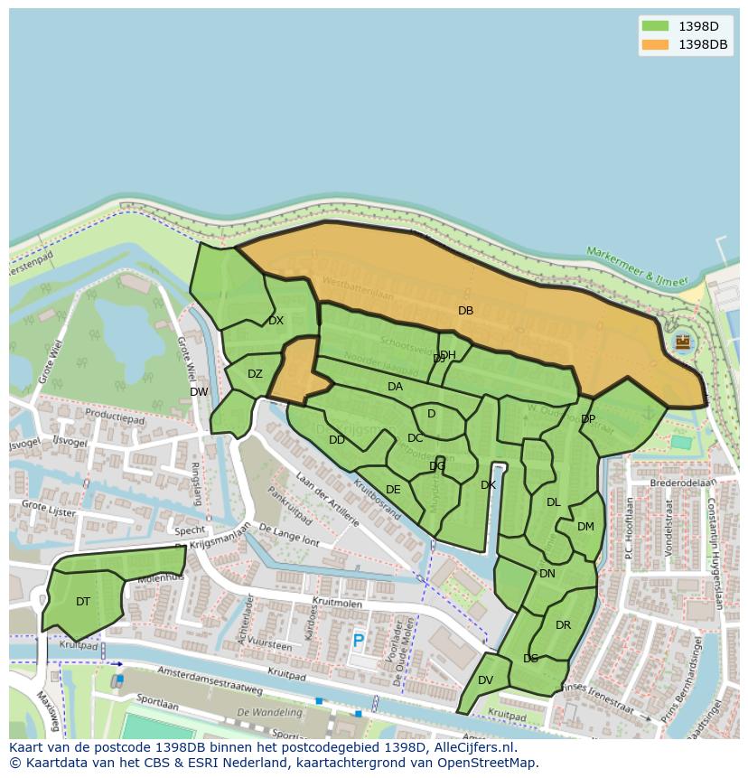 Afbeelding van het postcodegebied 1398 DB op de kaart.