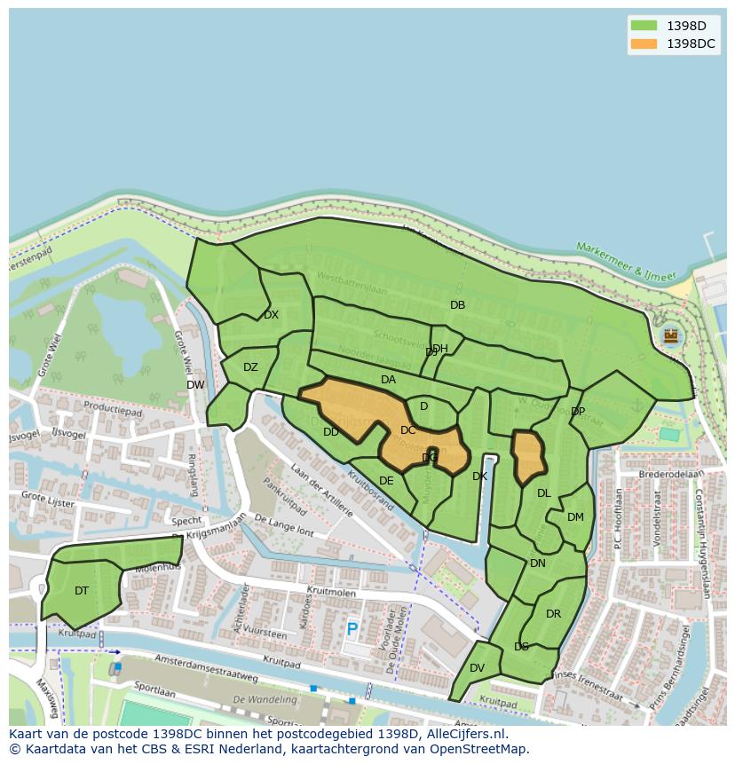 Afbeelding van het postcodegebied 1398 DC op de kaart.