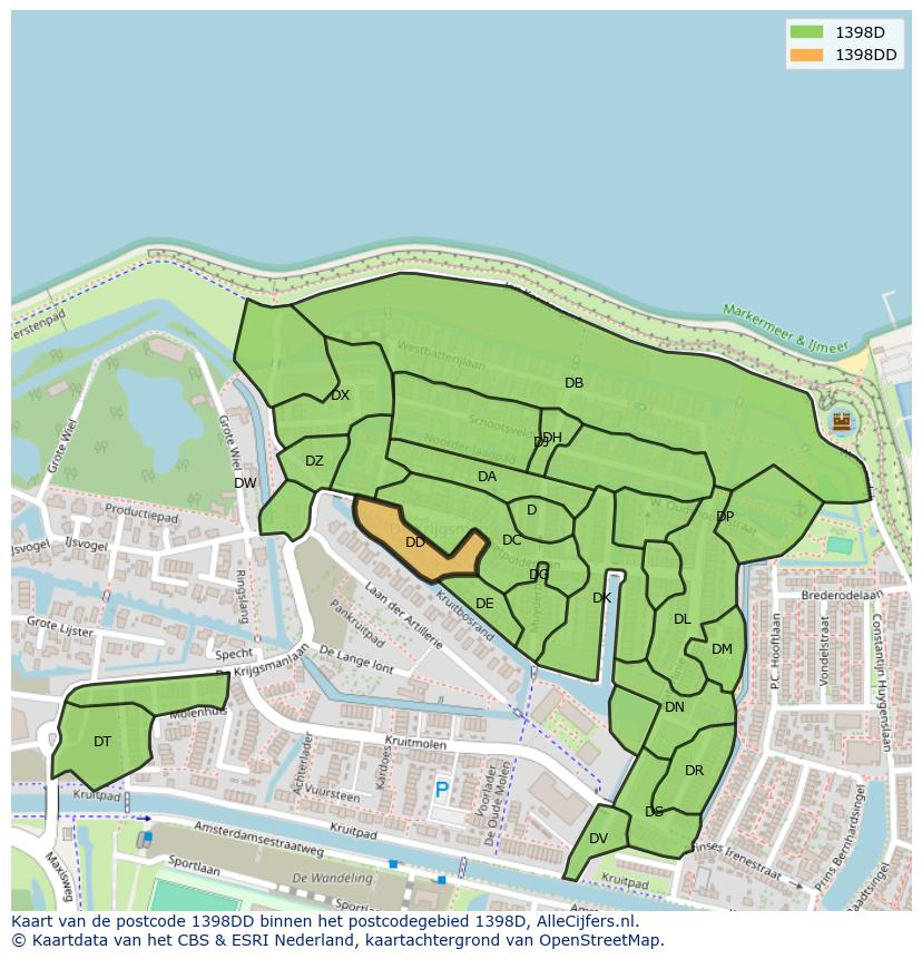 Afbeelding van het postcodegebied 1398 DD op de kaart.