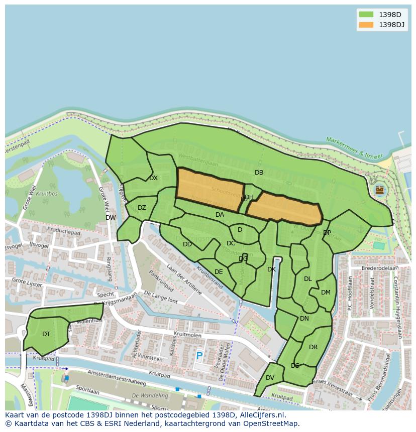 Afbeelding van het postcodegebied 1398 DJ op de kaart.