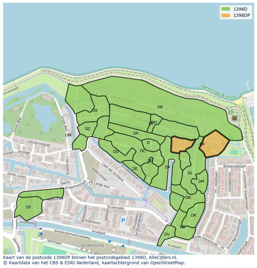 Afbeelding van het postcodegebied 1398 DP op de kaart.