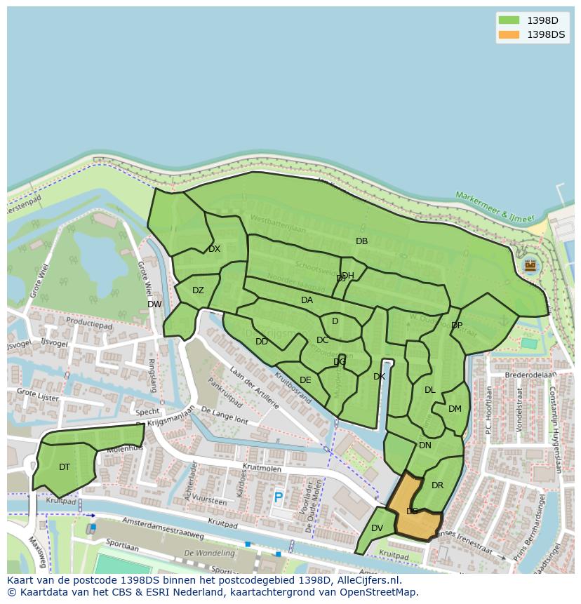 Afbeelding van het postcodegebied 1398 DS op de kaart.