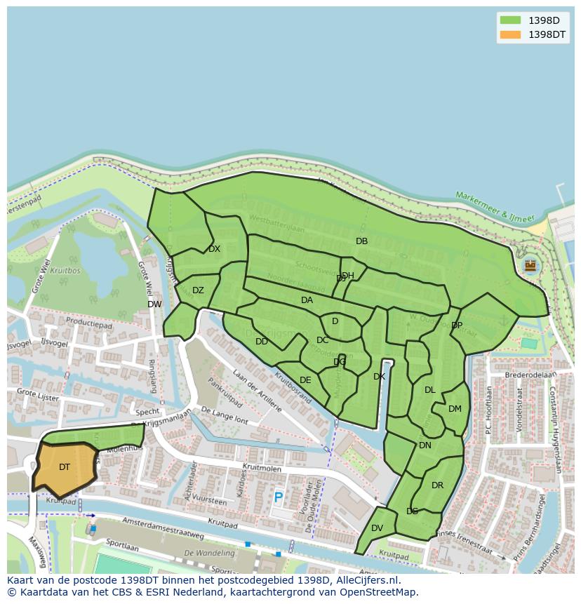 Afbeelding van het postcodegebied 1398 DT op de kaart.