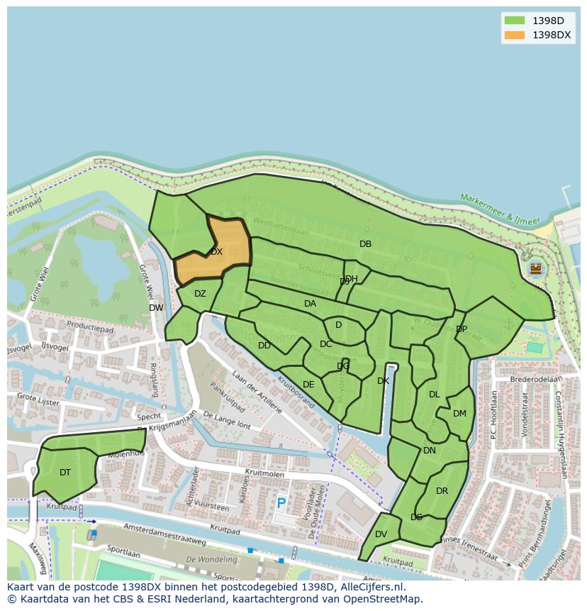 Afbeelding van het postcodegebied 1398 DX op de kaart.