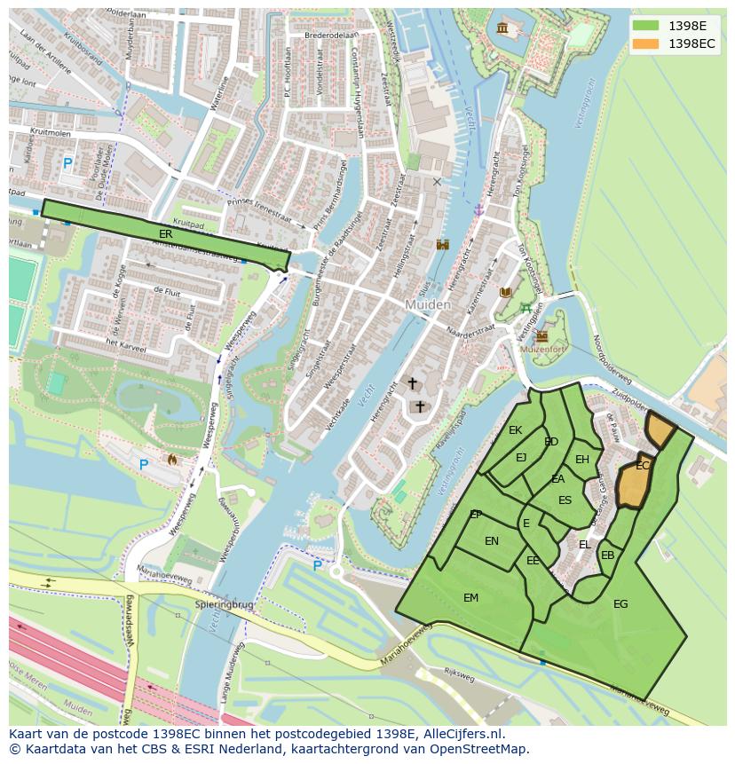 Afbeelding van het postcodegebied 1398 EC op de kaart.