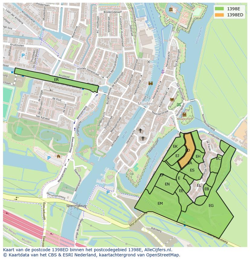 Afbeelding van het postcodegebied 1398 ED op de kaart.