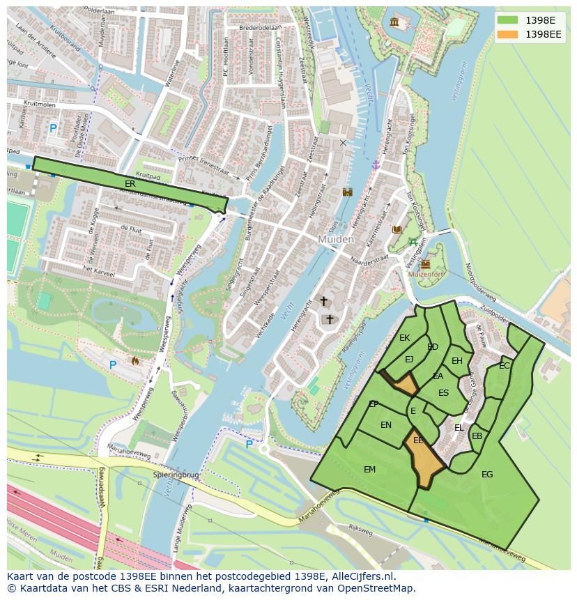 Afbeelding van het postcodegebied 1398 EE op de kaart.