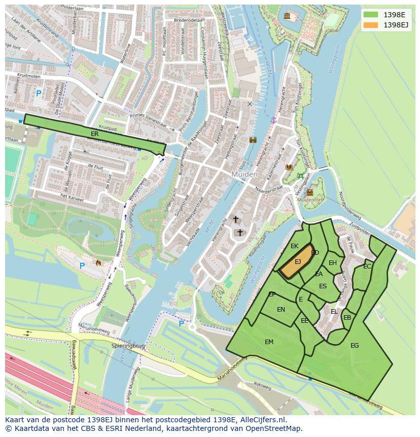 Afbeelding van het postcodegebied 1398 EJ op de kaart.
