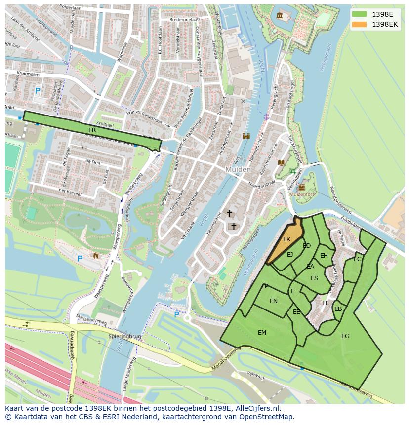 Afbeelding van het postcodegebied 1398 EK op de kaart.