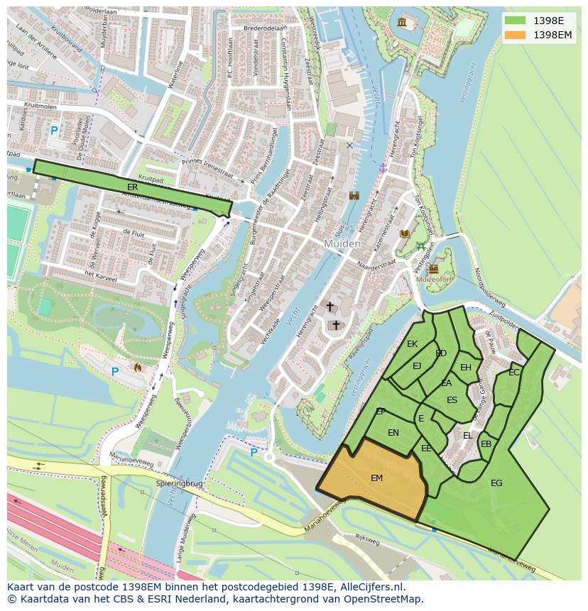 Afbeelding van het postcodegebied 1398 EM op de kaart.