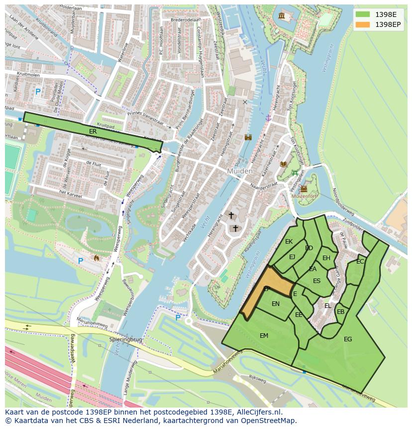 Afbeelding van het postcodegebied 1398 EP op de kaart.