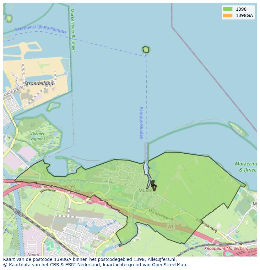 Afbeelding van het postcodegebied 1398 GA op de kaart.