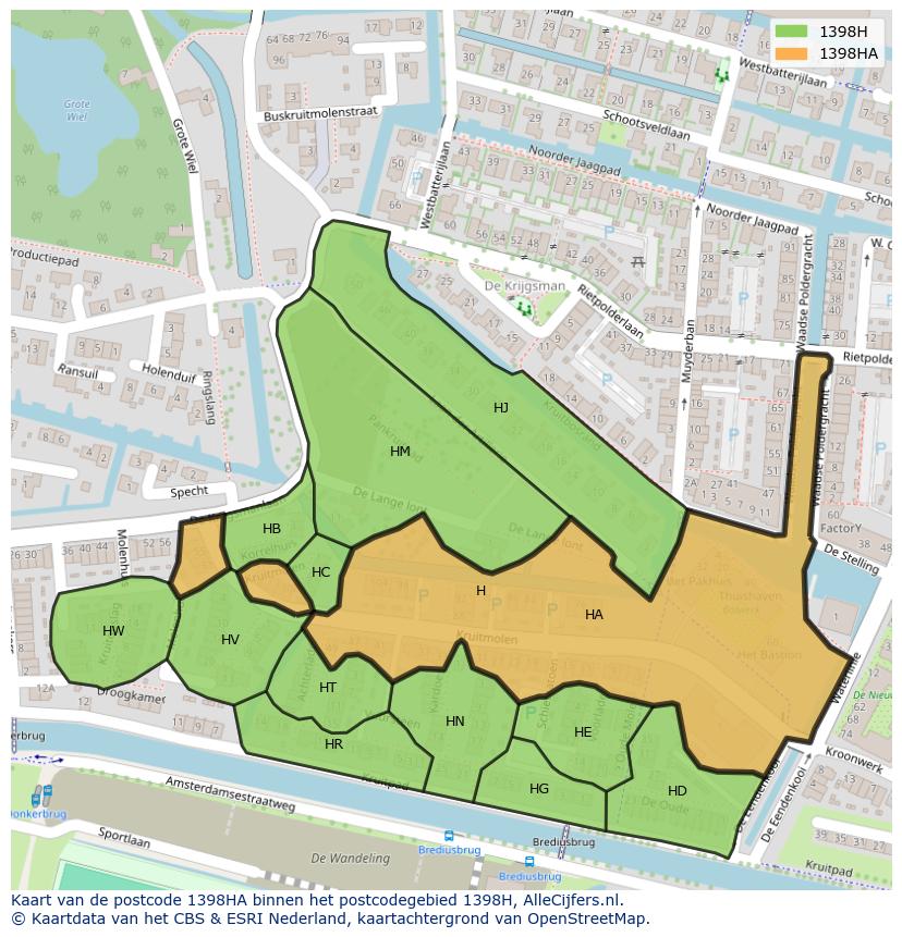 Afbeelding van het postcodegebied 1398 HA op de kaart.