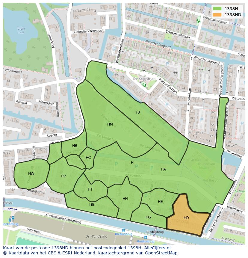 Afbeelding van het postcodegebied 1398 HD op de kaart.