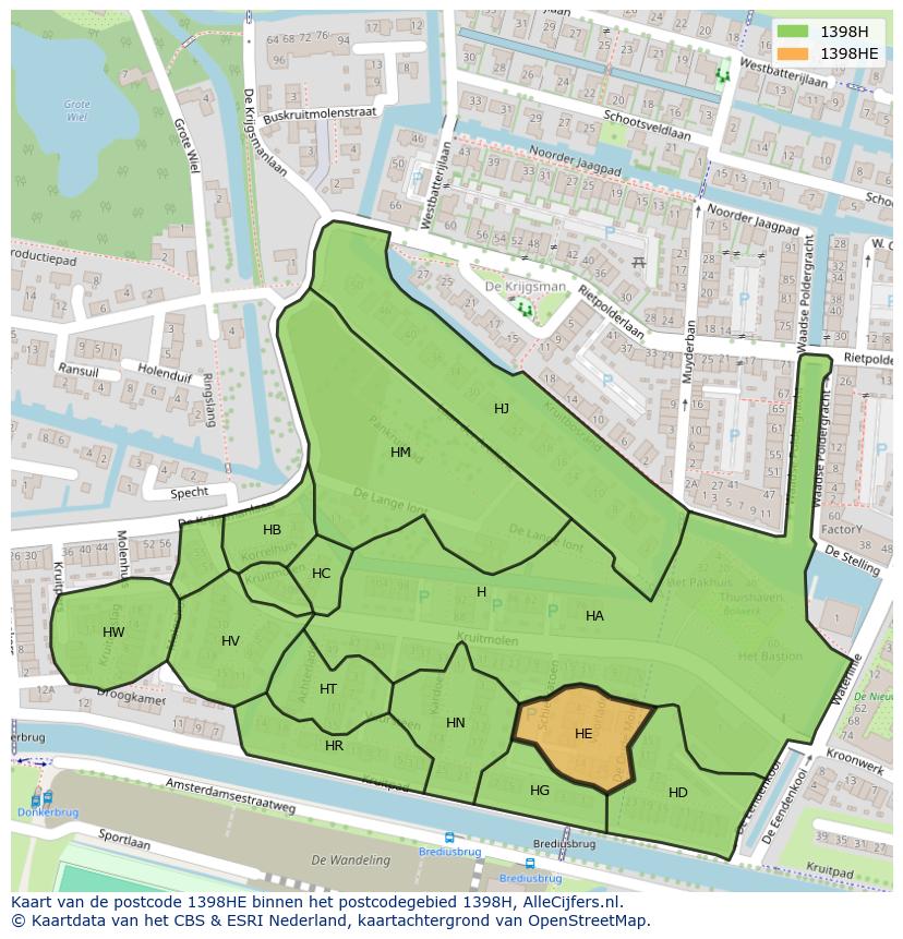 Afbeelding van het postcodegebied 1398 HE op de kaart.