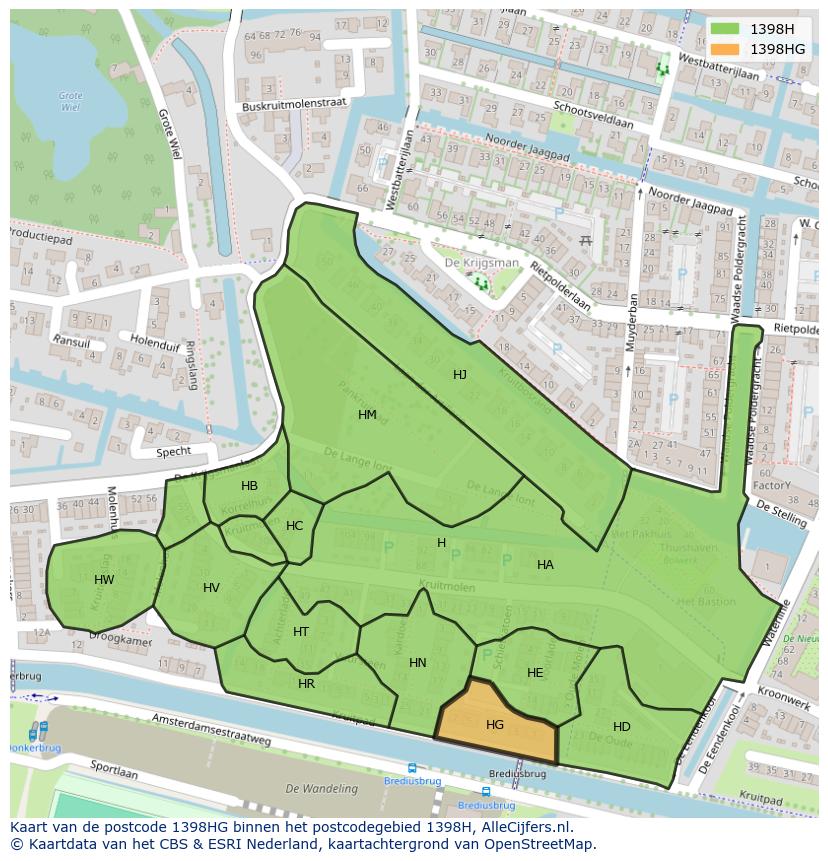 Afbeelding van het postcodegebied 1398 HG op de kaart.