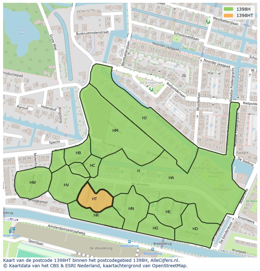 Afbeelding van het postcodegebied 1398 HT op de kaart.
