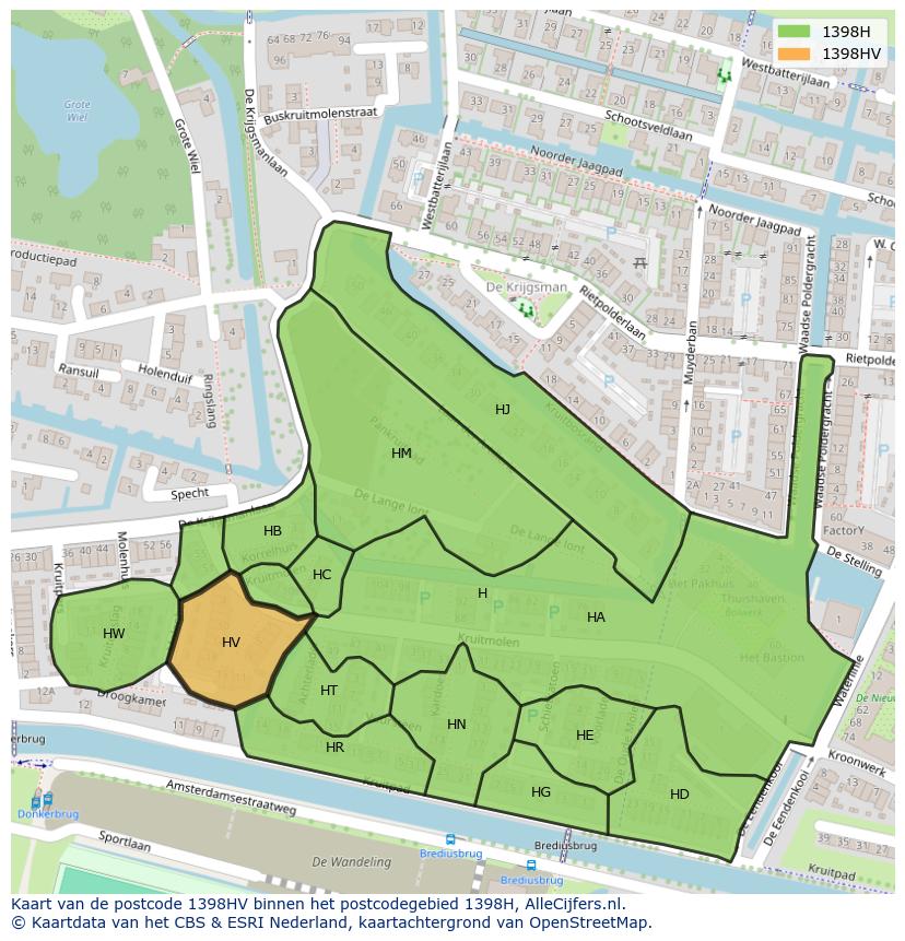 Afbeelding van het postcodegebied 1398 HV op de kaart.