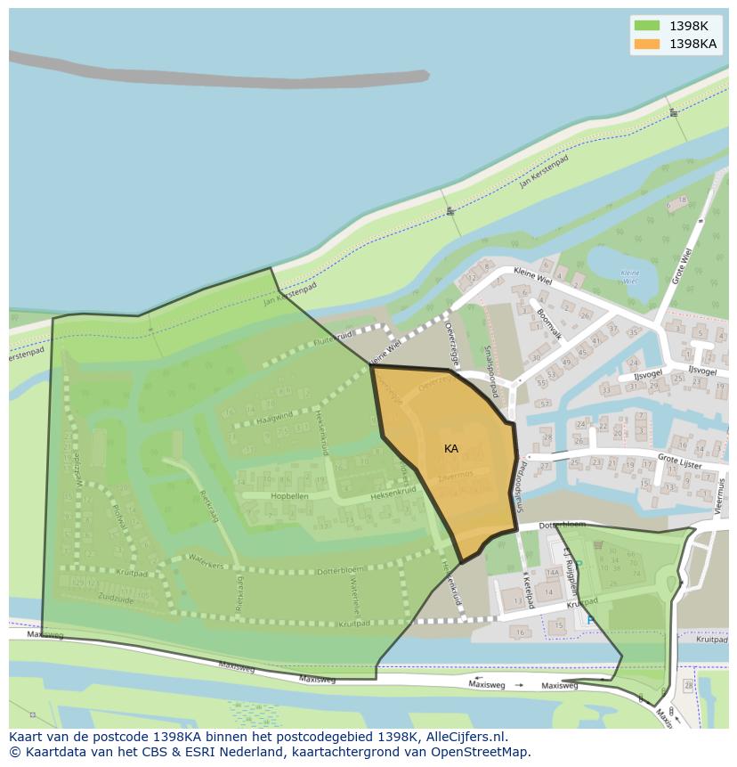 Afbeelding van het postcodegebied 1398 KA op de kaart.