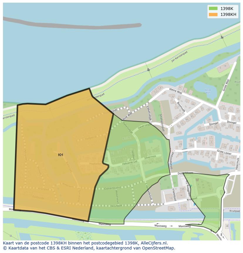 Afbeelding van het postcodegebied 1398 KH op de kaart.