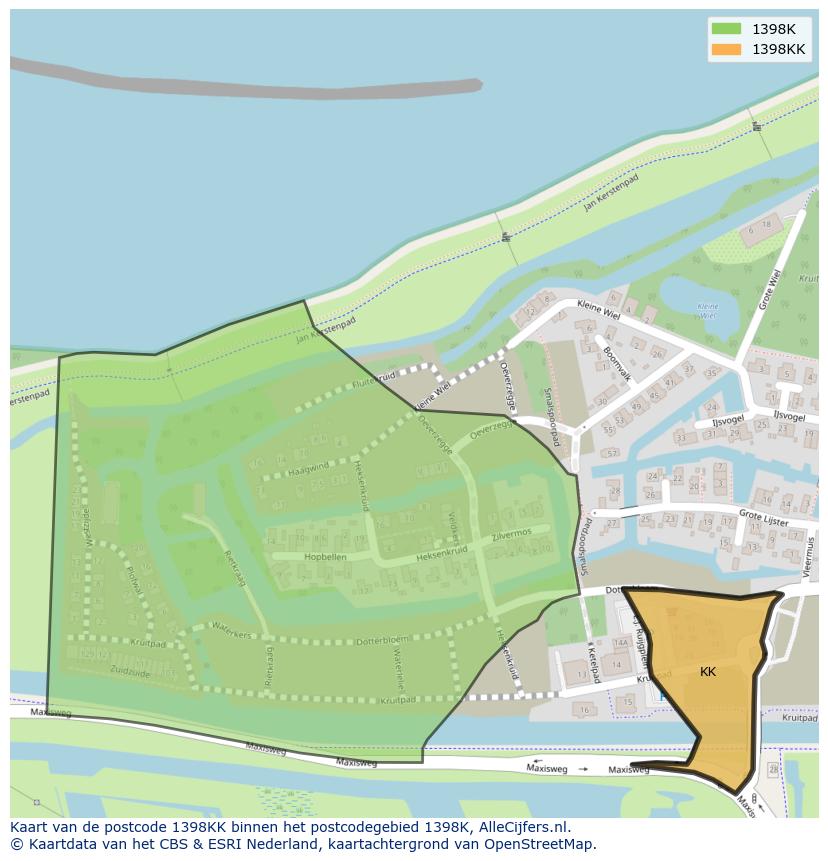 Afbeelding van het postcodegebied 1398 KK op de kaart.