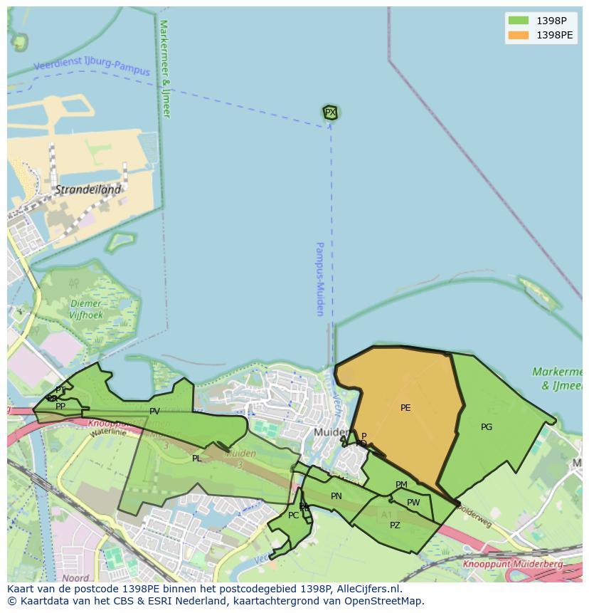 Afbeelding van het postcodegebied 1398 PE op de kaart.