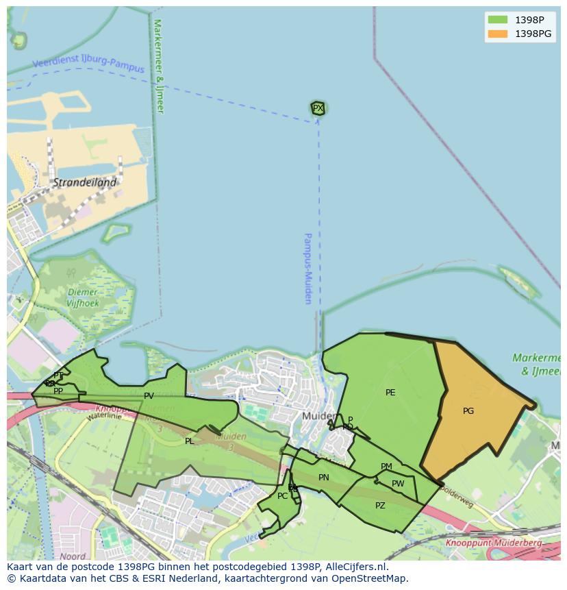 Afbeelding van het postcodegebied 1398 PG op de kaart.