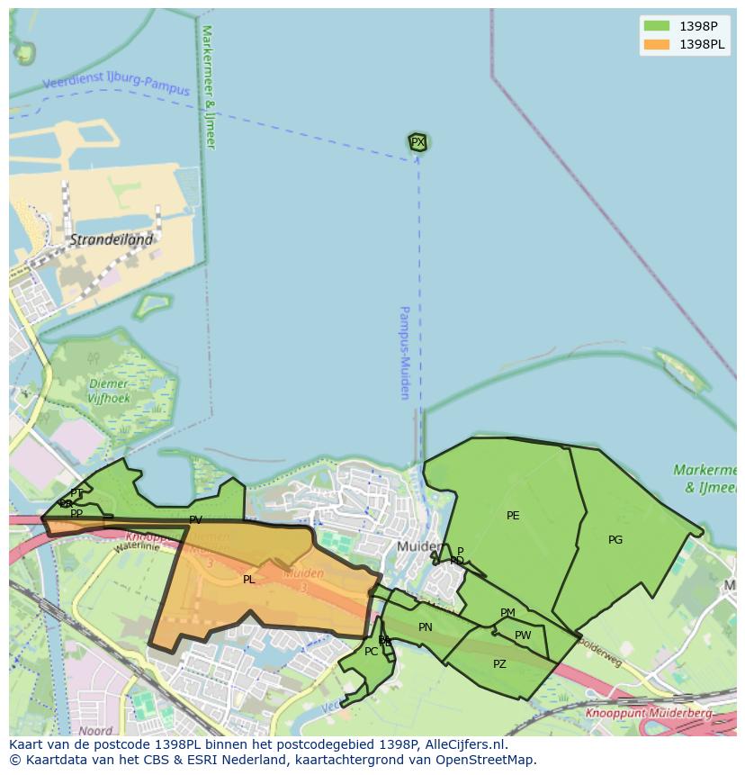 Afbeelding van het postcodegebied 1398 PL op de kaart.