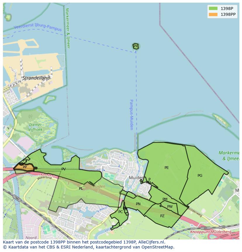 Afbeelding van het postcodegebied 1398 PP op de kaart.