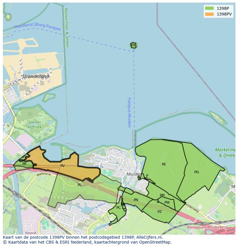 Afbeelding van het postcodegebied 1398 PV op de kaart.