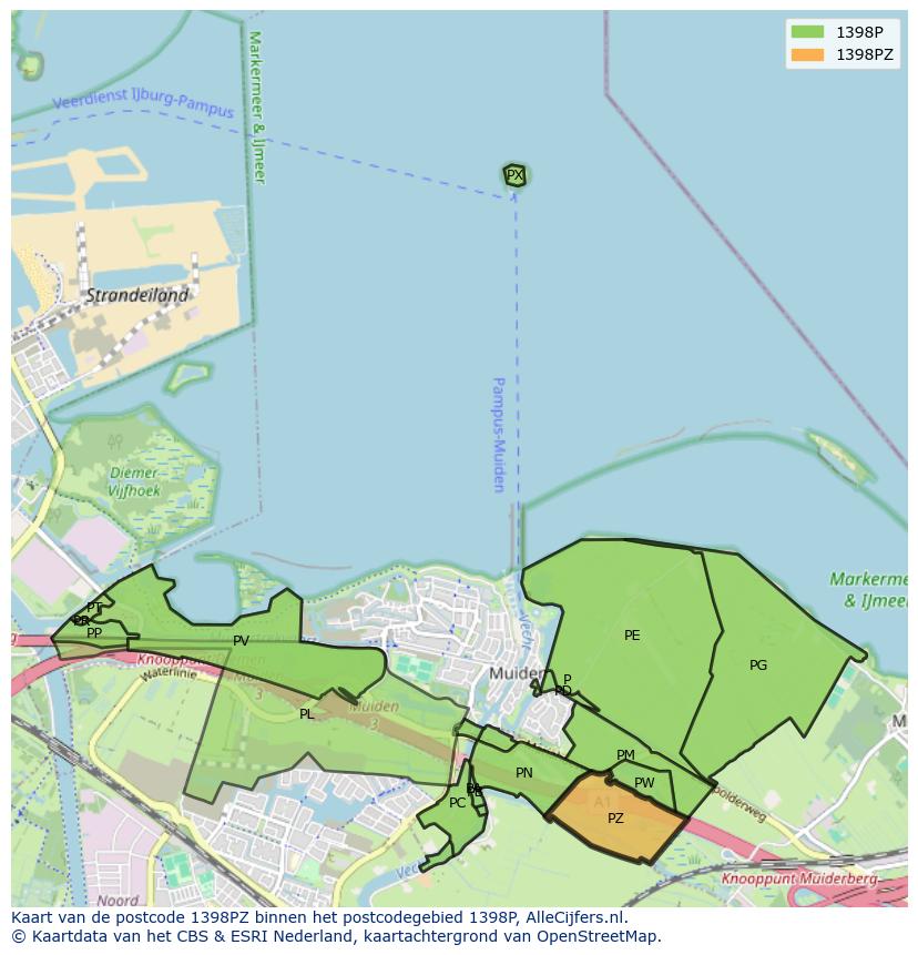 Afbeelding van het postcodegebied 1398 PZ op de kaart.