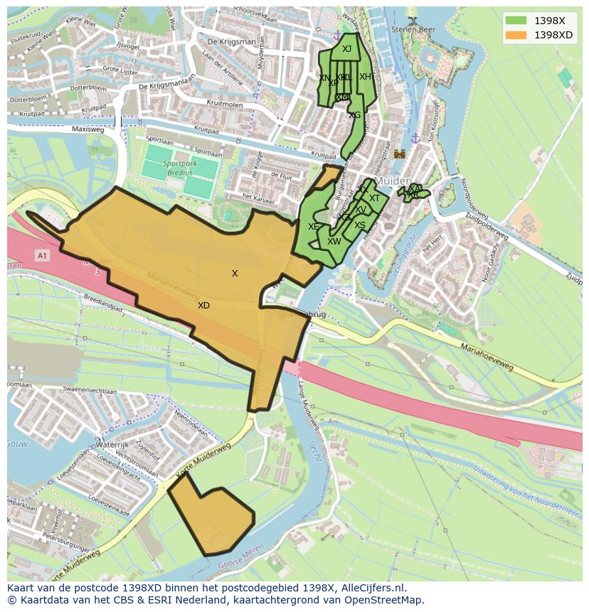 Afbeelding van het postcodegebied 1398 XD op de kaart.