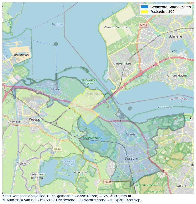 Afbeelding van het postcodegebied 1399 op de kaart.