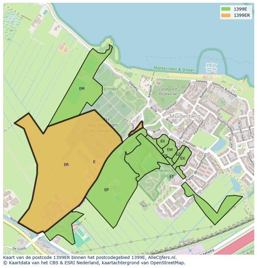 Afbeelding van het postcodegebied 1399 ER op de kaart.