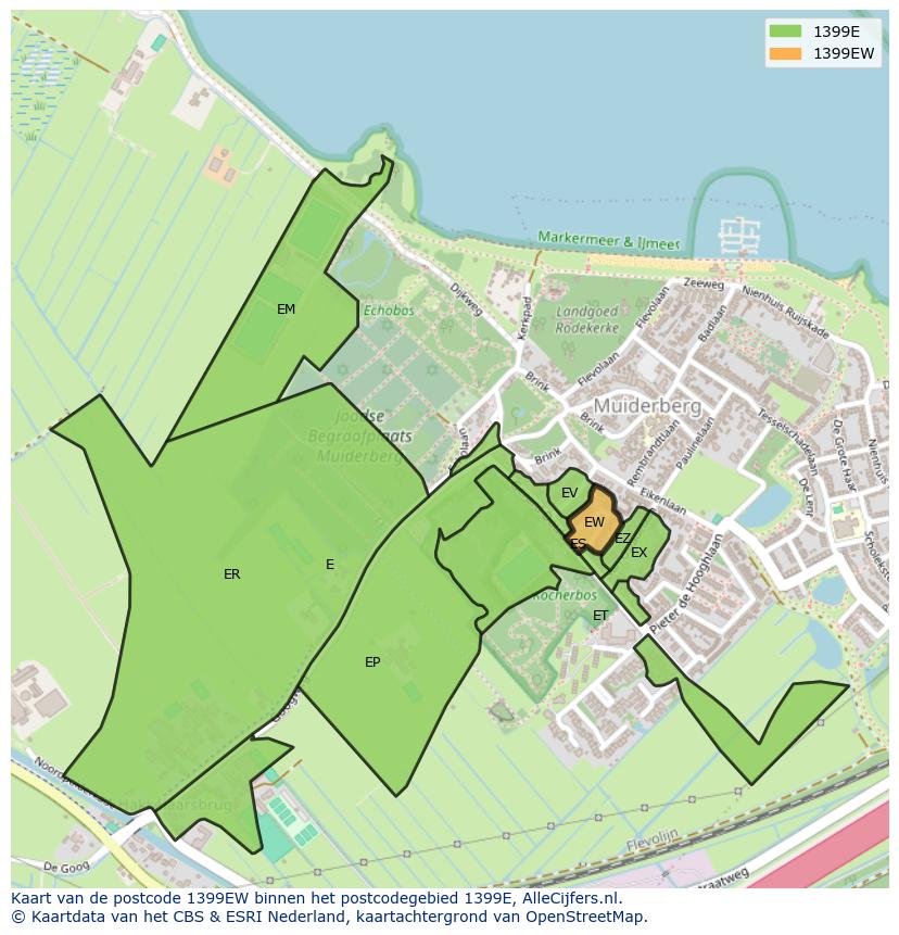 Afbeelding van het postcodegebied 1399 EW op de kaart.