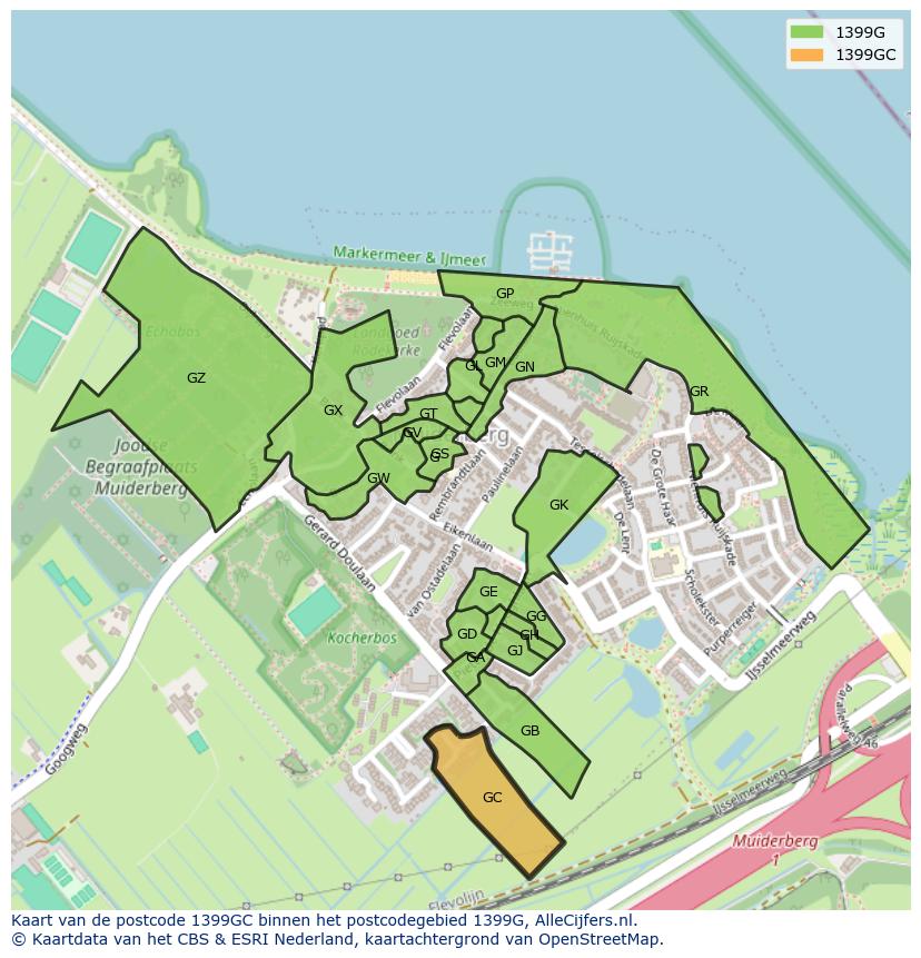 Afbeelding van het postcodegebied 1399 GC op de kaart.