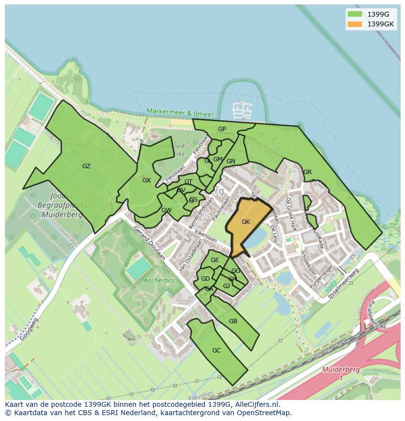 Afbeelding van het postcodegebied 1399 GK op de kaart.